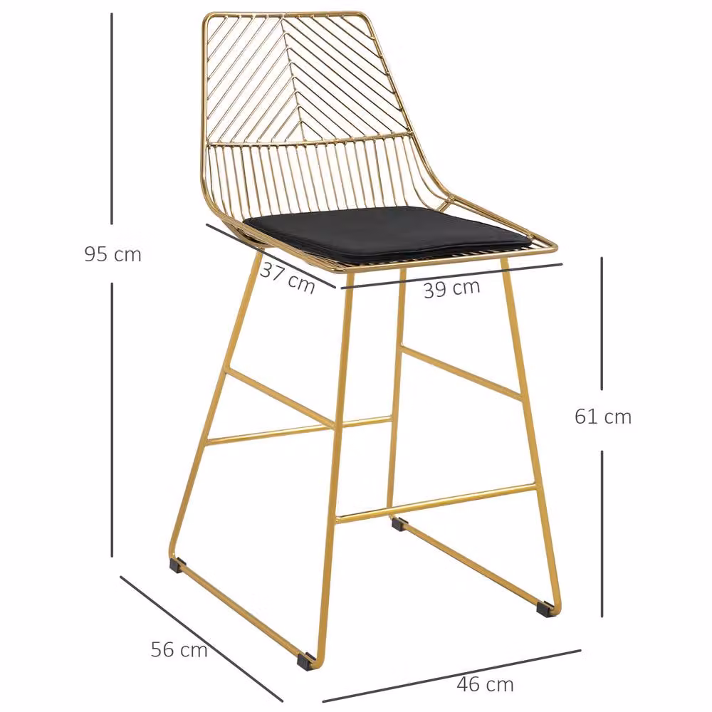STILVORA Set of 2 Modern Geometric Bar Stools with Glossy Gold Metal Frame – 4