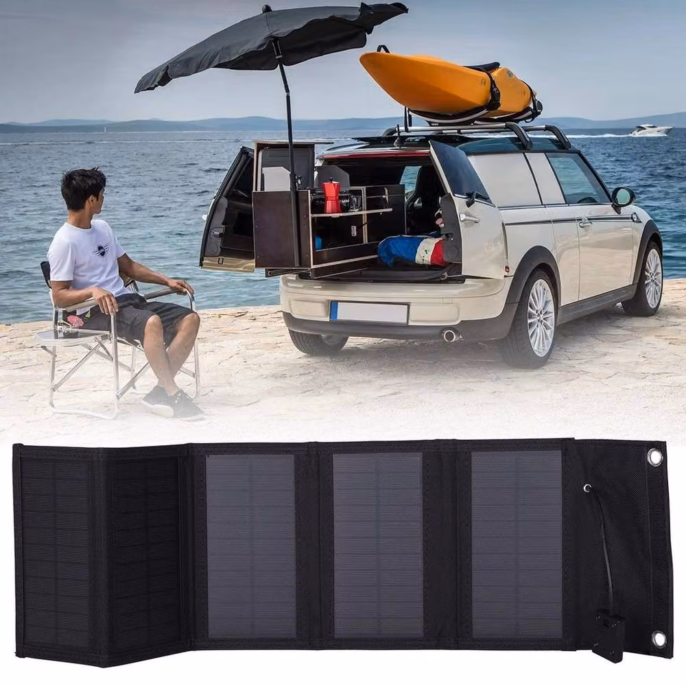 FLAVORA 100W Portable Foldable Solar Panel for Camping, Black, W: 1000 cm, H: 52 cm – 3