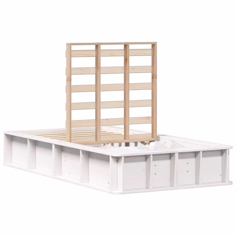 Berkfield Home Modern White Solid Pine Wood Bed Frame W: 75 cm, L: 190 cm – 2