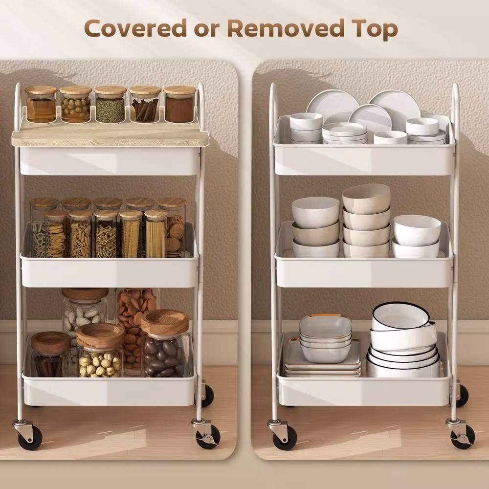 Wyld Haus Satoro 3 Tier Kitchen Trolley in Oak and White, W/D/H: 77.5 x 32 x 32 cm – 4