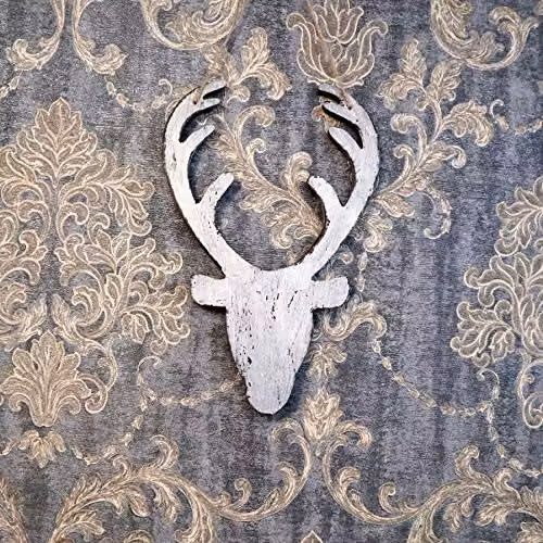 Shatchi Silver Wooden Hanging Reindeer Head Christmas Wall Decoration, 26 cm – 3