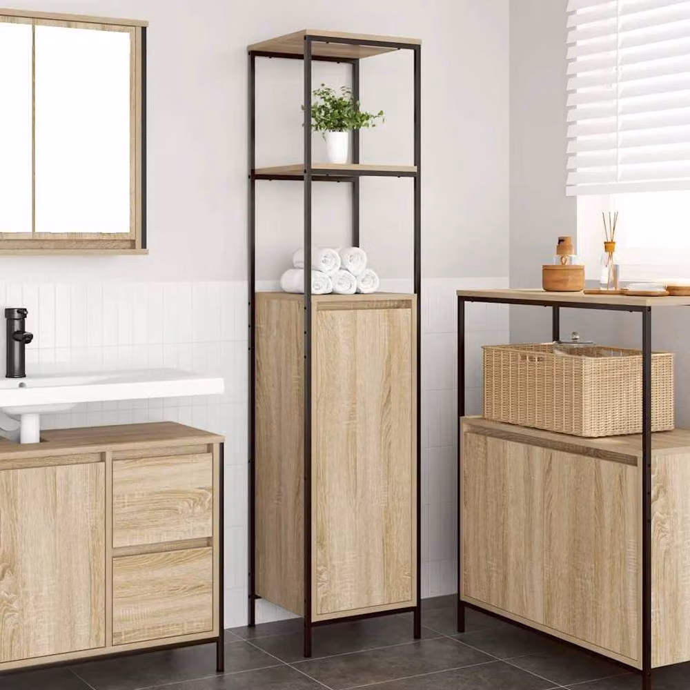 Berkfield Home Sonoma Oak Bathroom Cabinet with Shelves and Hinged Doors, Light Oak, W/D/H: 36 x 35 x 165 cm – 2