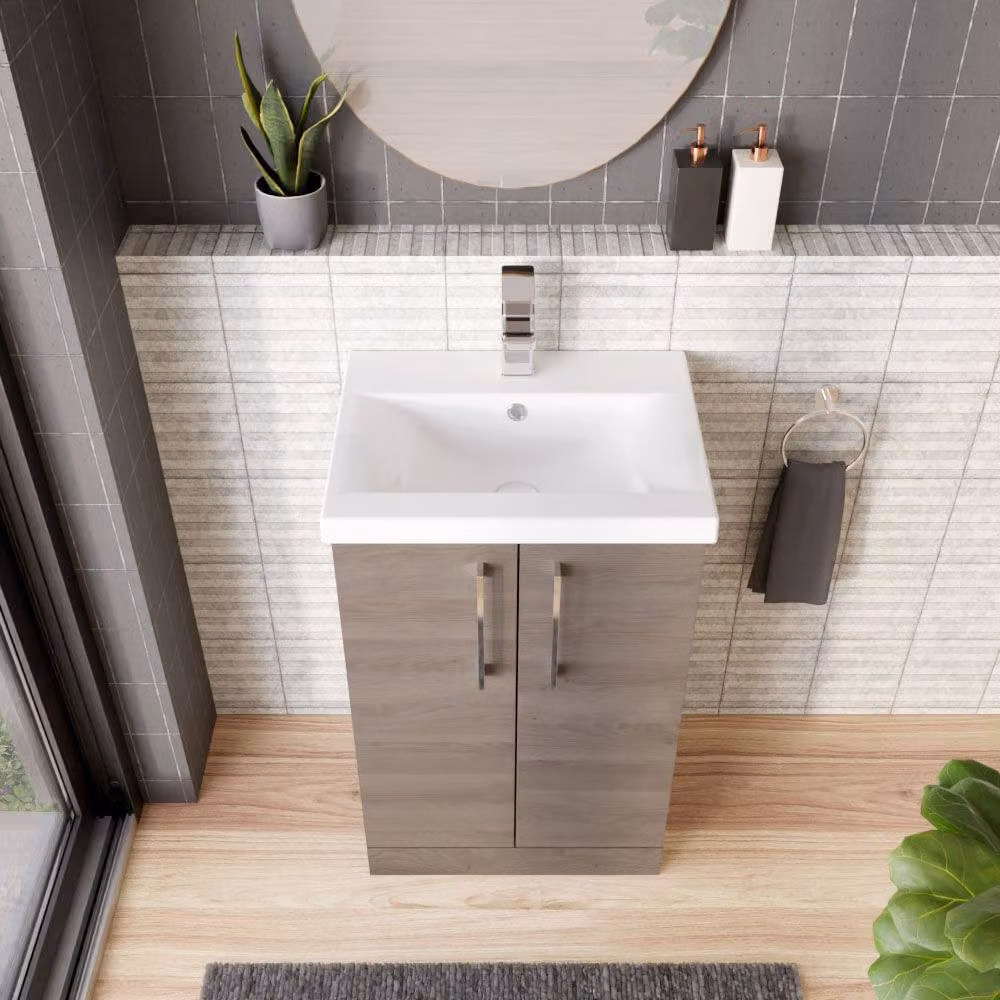 Balterley Contemporary Floor Standing 2-Door Bathroom Vanity Unit with Mid-Edge Ceramic Basin, Solace Oak Brown, W/D/H: 51 x 39 x 84 cm – 3