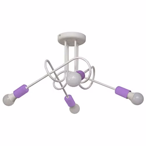 Netlighting Helam Oxford Multi Arm Semi Flush Ceiling Light in White and Purple, Diameter: 44 cm