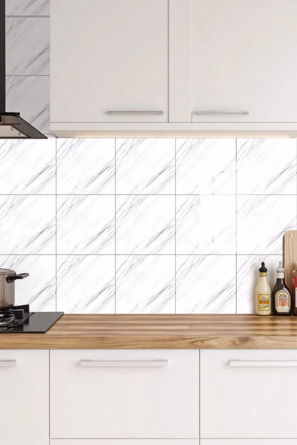 Living and Home 10pcs Self-Adhesive Volakas White Marble PVC Wallpapers, W/D: 40 x 40 cm – 2