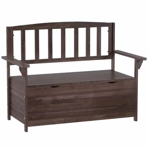 Outsunny 2 Seater Garden Storage Bench in Brown Wood, W/D/H: 112 x 84 x 58 cm – 1
