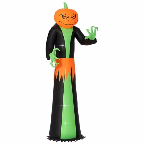 HOMCOM 2.7m Inflatable Halloween Pumpkin Ghost with Built-in LEDs in Orange and Green – 1