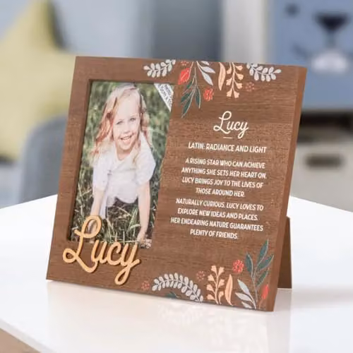 History & Heraldry Pre-personalised Lucy Child's Picture Frame, Brown Wood, W/H: 11 x 8.5 cm – 2