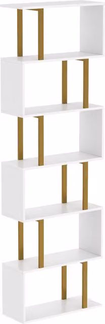 HOMCOM Industrial Freestanding Bookshelf in White and Gold, H: 188 x W: 60 x D: 23.5 cm