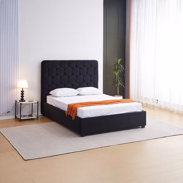 Seconique Madison Double Bed in Black Velvet, W/D/H: 140 x 200 cm