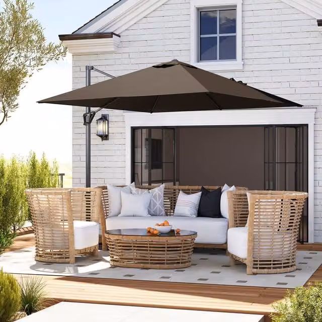 Outsunny Tan Cantilever Patio Offset Parasol Umbrella with Aluminium Frame and Polyester Canopy, W/D/H: 245 x 245 x 245 cm