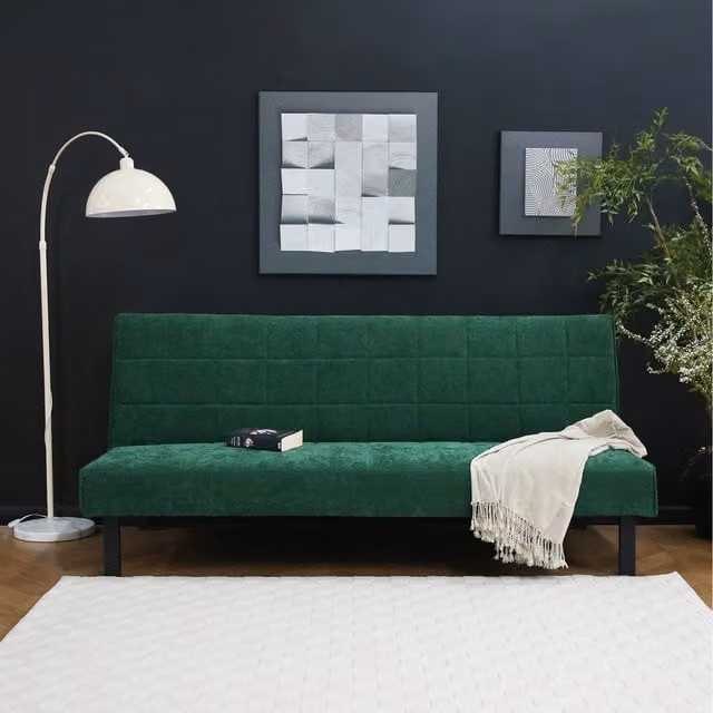 Home Garden Direct Vittoria 3-Seater Click Clack Sofa Bed in Green Textured Linen Fabric