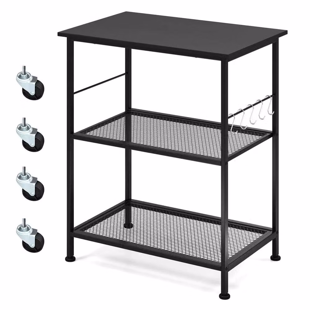 FORGEVIO 3 Tier Black Metal Kitchen Island Cart and Freestanding Storage Shelves – 4