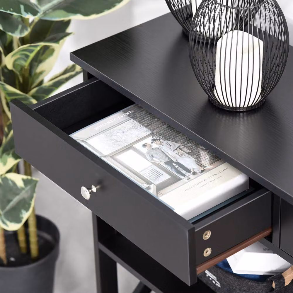 Wyld Haus Kafa Black MDF Console Table with X Frame, 2 Drawers and 2 Shelves, W: 100 cm, H: 80 cm – 6