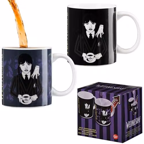 Wednesday Heat Changing Ceramic Mug in Multicolour and Black, 312ml – 1