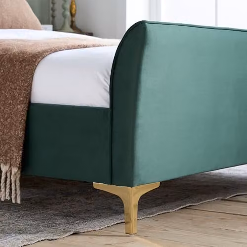 Birlea Clover Upholstered Velvet Bed Frame in Green and Gold with Lift Up Base, W/D/H: 150 x 180 x 219 cm – 8