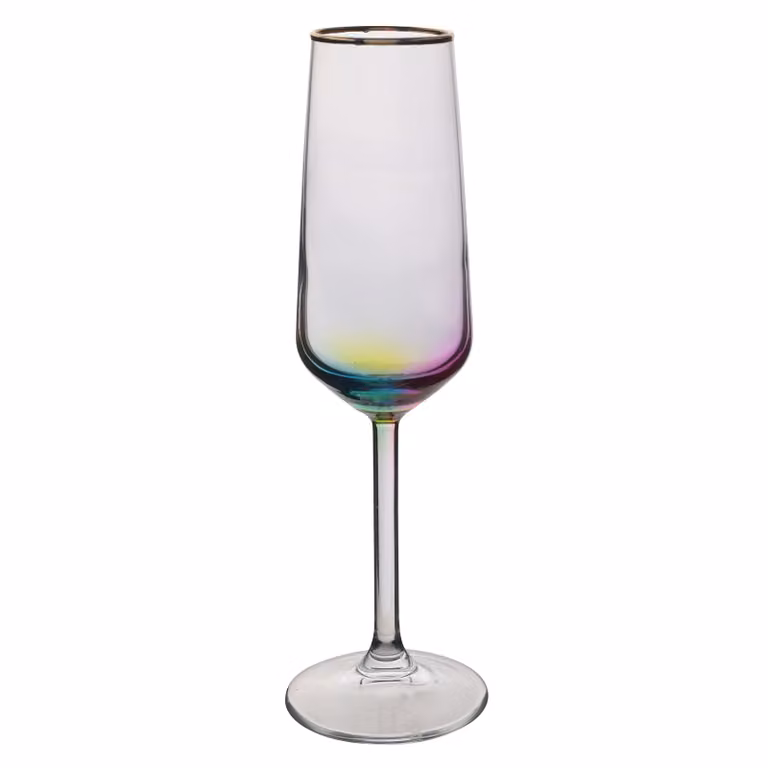 Hestia Set of 2 Multicolour and Gold Rainbow Champagne Flute Glasses