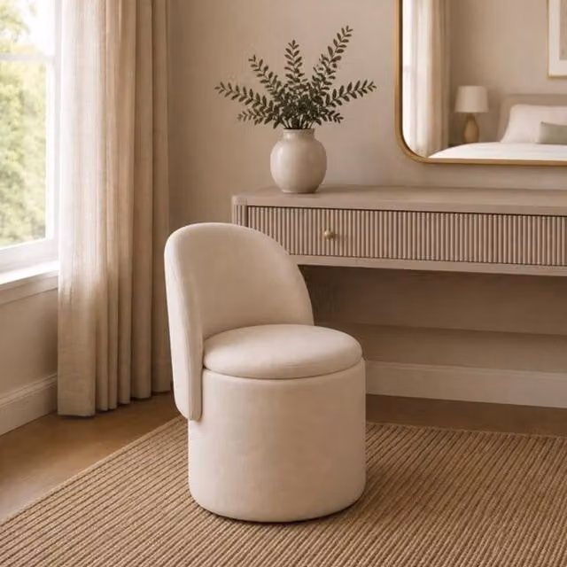 Garden Greatness Ivory Velvet Storage Ottoman Chair