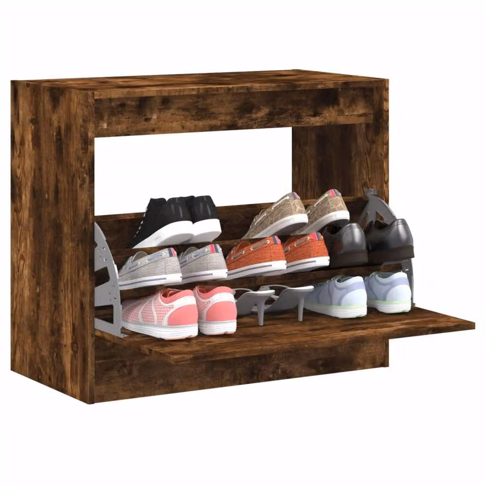 Berkfield Home Smoked Oak Shoe Cabinet in Brown, W/D/H: 80 x 42 x 69 cm – 2