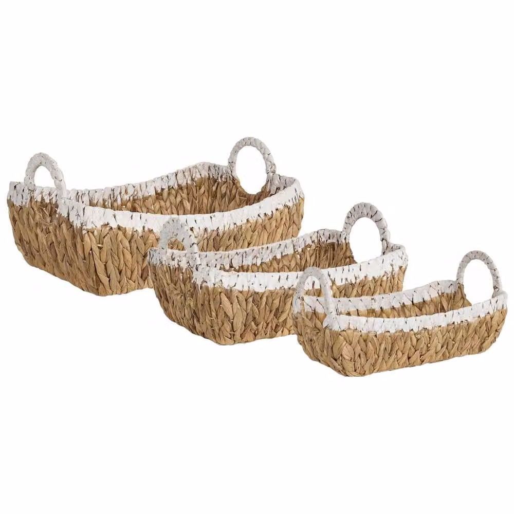 Wyld and Coco Handmade Water Hyacinth Basket Set of 3 with Metal Frame in Beige and Sand – 2