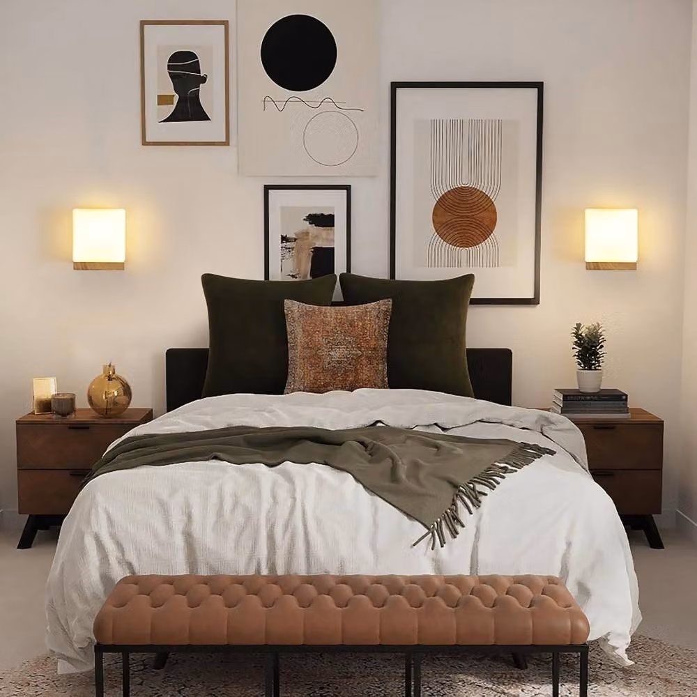 Goeco Vintage Square E27 Wood and Glass Interior Wall Lamp in White – 6