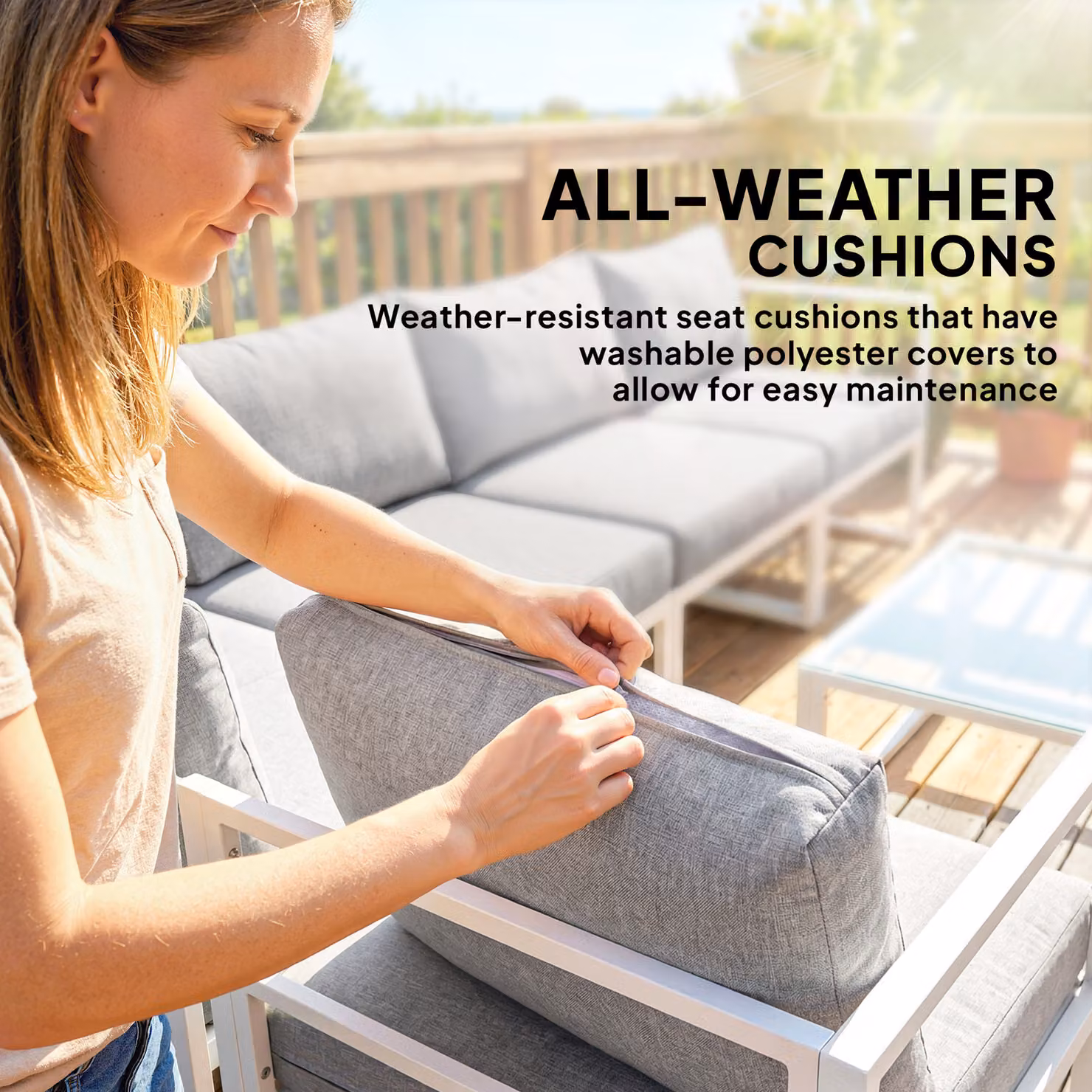 Outsunny 6 Seater Aluminium Garden Furniture Set with Upholstered Cushions in Light Grey – 3