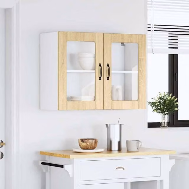 Berkfield Home Lucca Kitchen Wall Cabinet with Glass Door in Sonoma Oak Brown, W/D/H: 60 x 31 x 80 cm