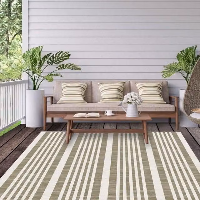 THE RUGS Reversible Modern Striped Duo Weave Outdoor Rug in Natural Beige and Sand, W: 160 cm, D: 230 cm – 1