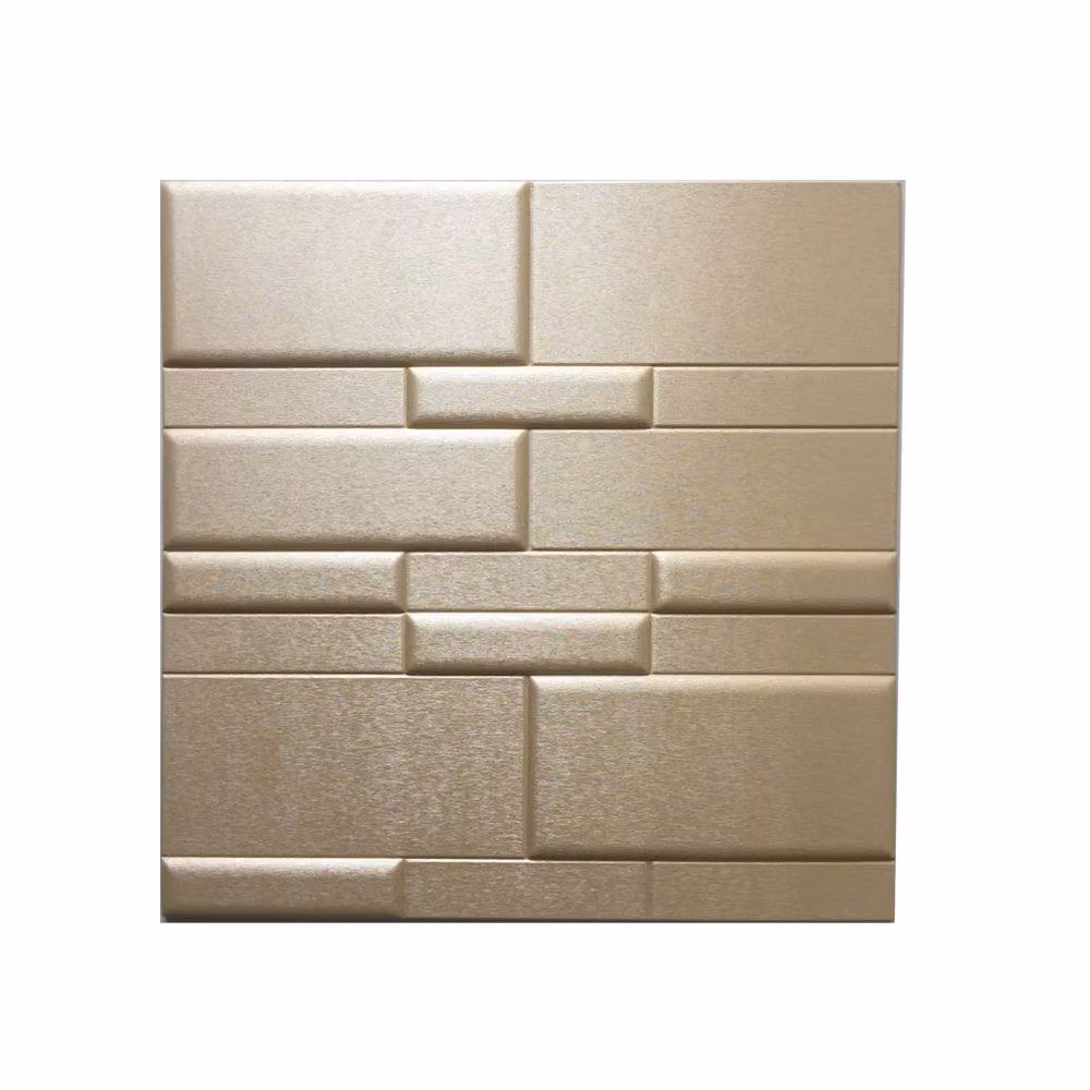 ENER-J Linear Edge 3D Grid PU Leather Wall Panels, Gold, Pack of 4, W: 60 cm x H: 60 cm – 2