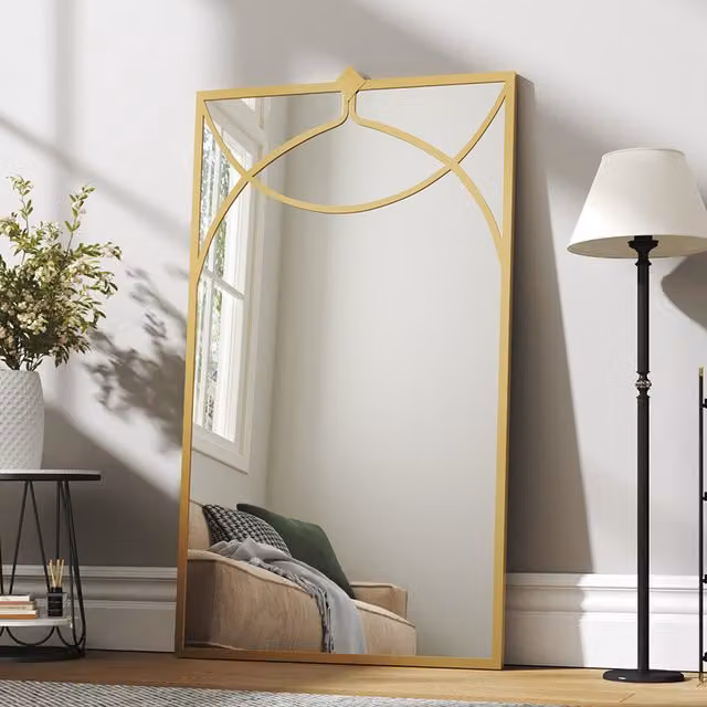 Komore Modern Rectangular Gold Metal and Glass Wall Mounted Decorative Mirror