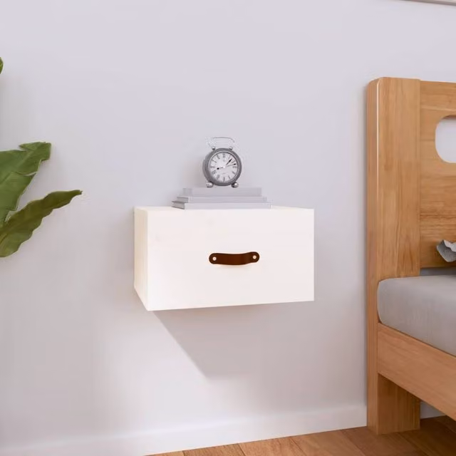 Berkfield Home Wall-mounted White Pine Bedside Cabinet W: 40 cm, D: 29.5 cm, H: 22 cm – 1