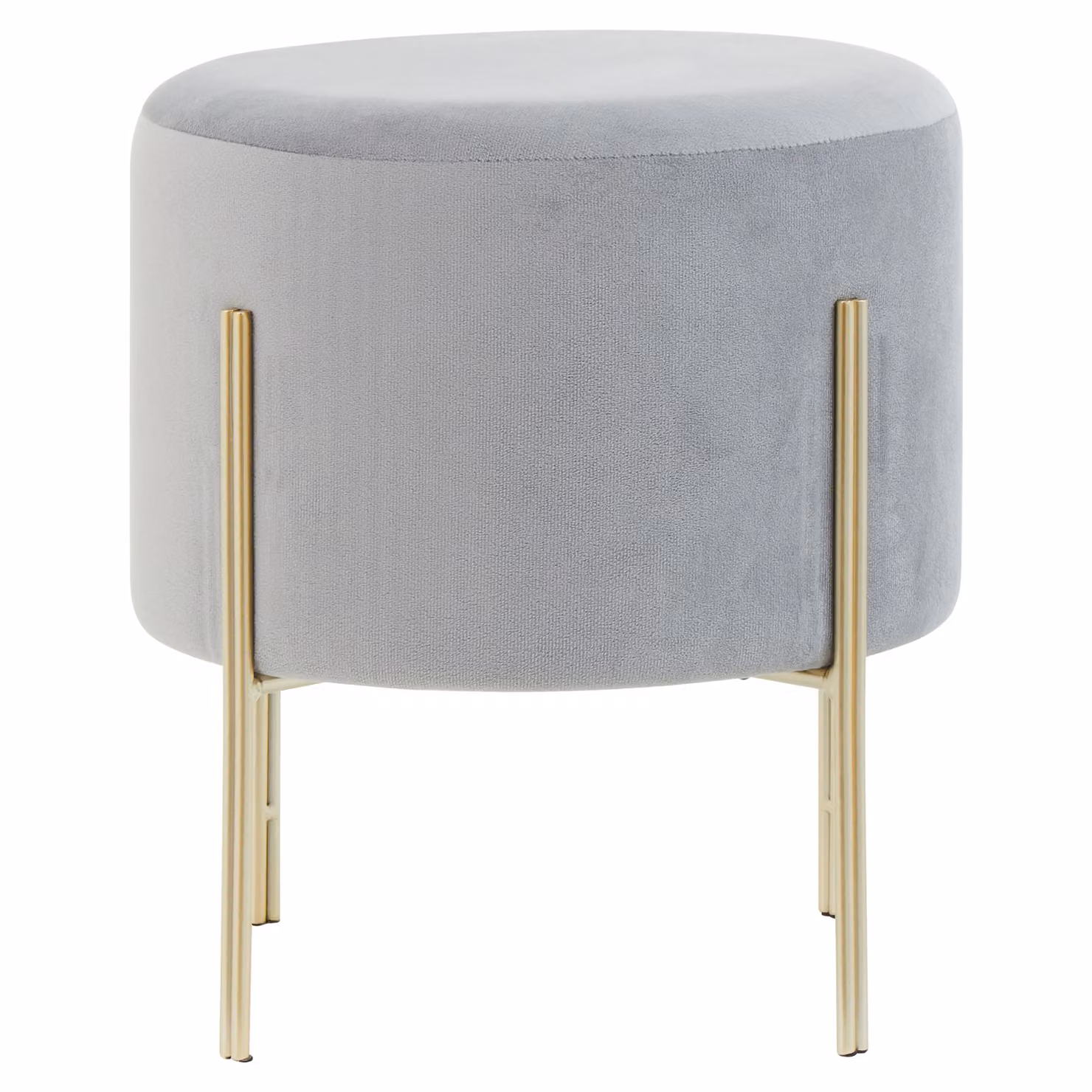 Orsina Round Grey Velvet Stool with Gold Metal Frame, W/D/H: 34 x 34 x 31 cm – 2