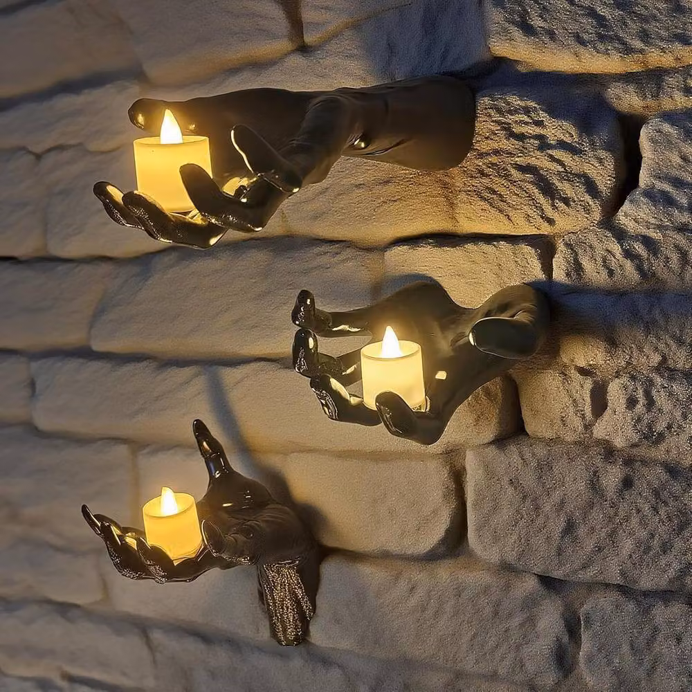 NIVOR 3 Pack Black LED Creepy Reaching Hands Wall Mounted Gothic Horror Decor – 5