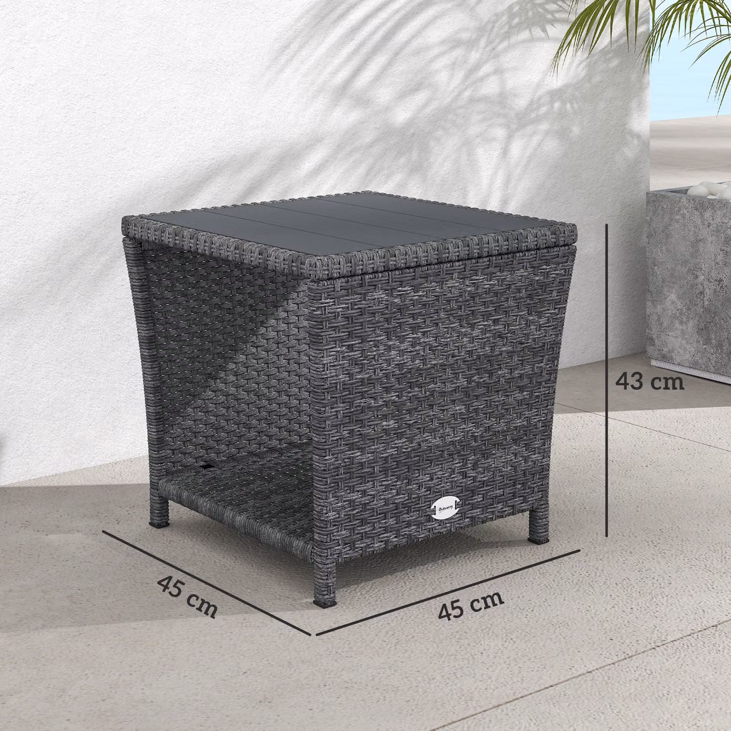 Outsunny 2-Tier Outdoor Coffee Side Table with Storage Shelf, Grey PS Wood Slat Top – 3