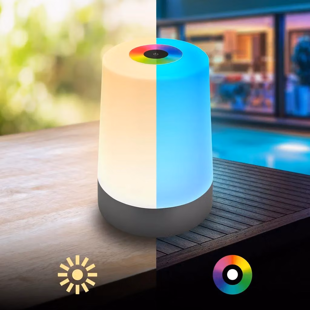 Briloner Anthracite RGBW Rechargeable LED Table Lamp with Touch Control, Dimmable IP44 Outdoor Nightlight, W/D/H: 9 x 9 x 13 cm – 8