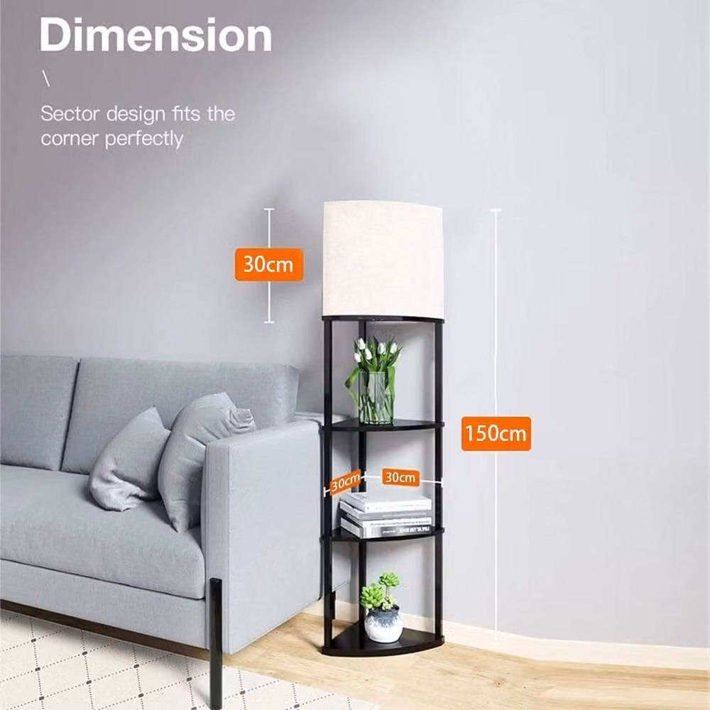 Havendro Black Corner Floor Lamp with Shelves and Fabric Shade – 2