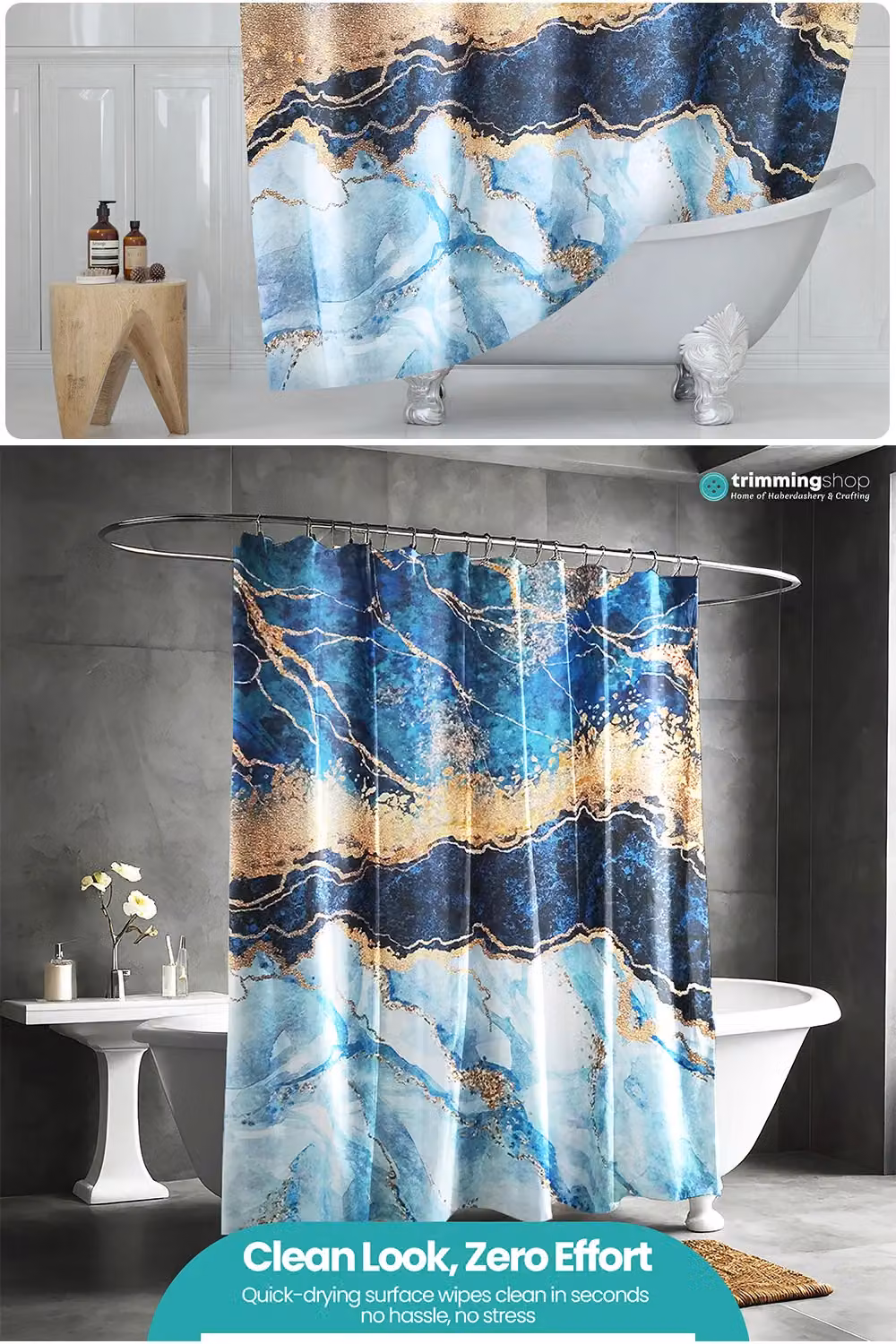 Neel Blue Abstract Blue Waterproof Shower Curtain, Mould Resistant Polyester Fabric, W: 180 cm, H: 200 cm – 5