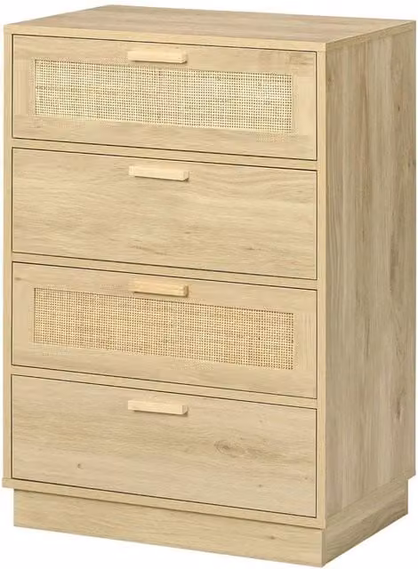 KORVIXA Scandinavian Style Bedroom Chest of Drawers in Beige with Rattan Details