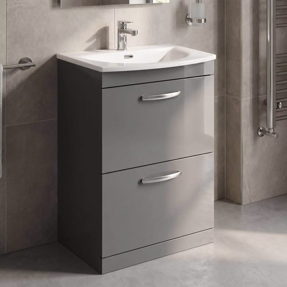 Balterley Modern Glossy Grey 2 Drawer Bathroom Vanity Unit with Basin, W/D/H: 60.0 x 36.5 x 89.5 cm – 2