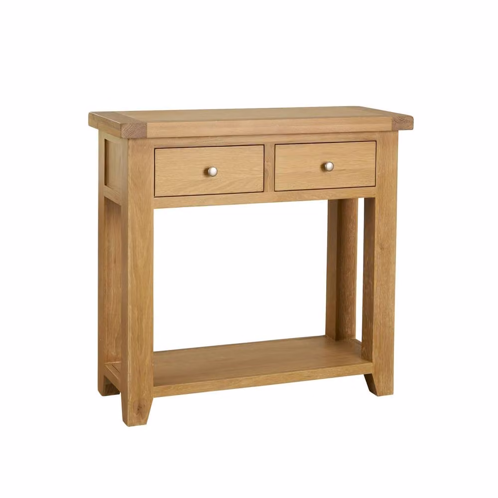 Home Source Melbourne 2 Storage Drawers Hallway Console Table with Solid Oak Top in Light Oak, W/D/H: 85 x 34 x 70 cm – 3