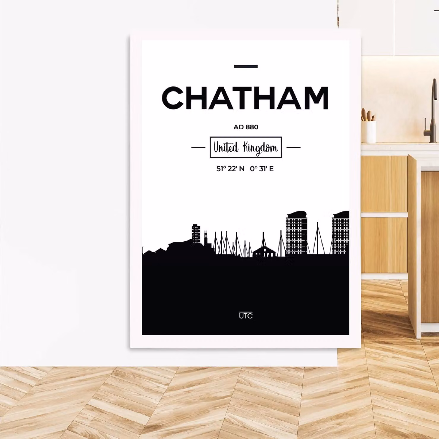ARTZE Chatham Black and White City Skyline Framed Print with White Frame – 2