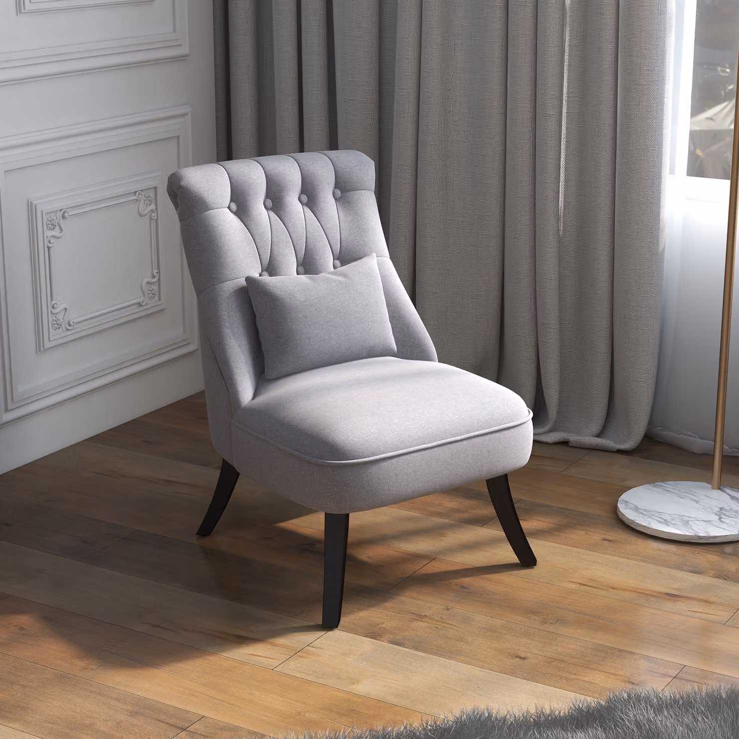 HOMCOM Set of 2 Grey Fabric Tub Chairs with Armrests and Metal Frame – 5