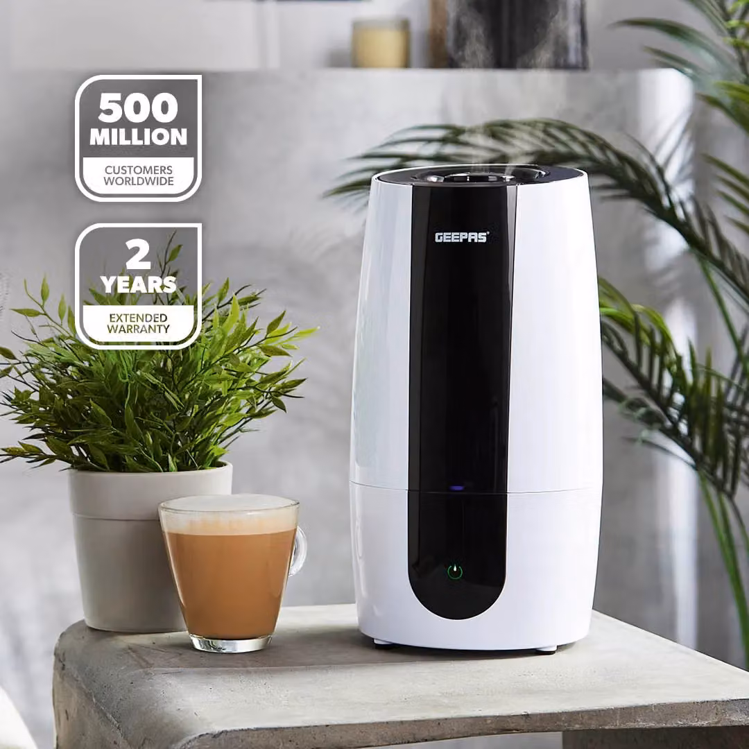 Geepas 2.6L Top Fill Cool Mist Humidifier with Aroma Tray in White – 2