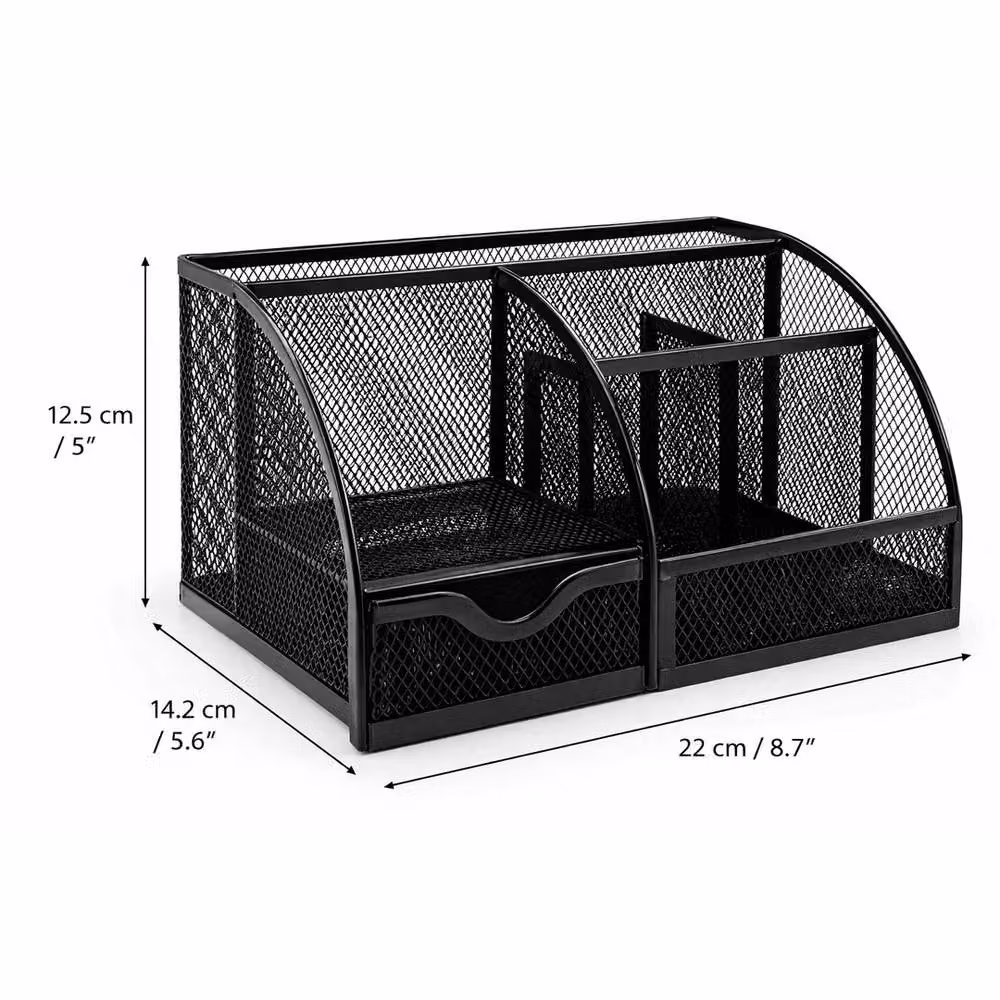 EONLION Black Metal Mesh Multi-Compartment Desk Organiser W: 50.0 cm, D: 50.0 cm, H: 50.0 cm – 2