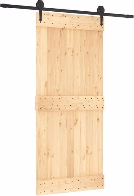 Berkfield Home Modern Sliding Door with Hardware Set in Beige Solid Wood, W: 90 cm, H: 210 cm