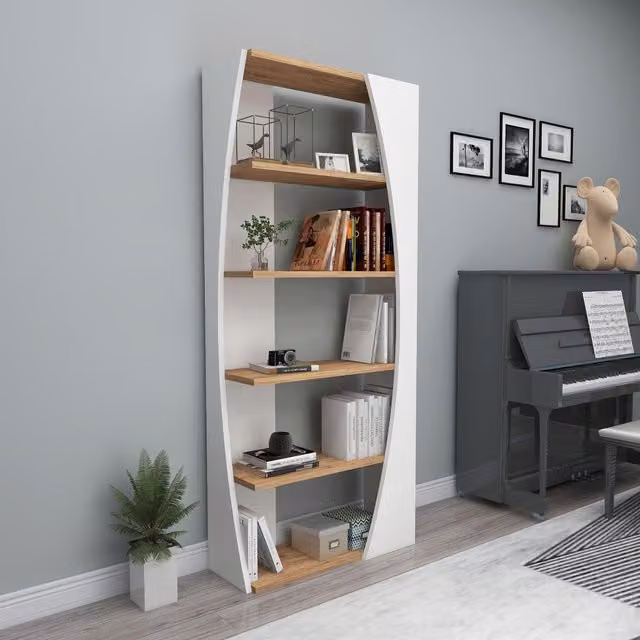 Destina Home Nestor Bookcase with 5 Tier Open Shelves in White and Brown – 2