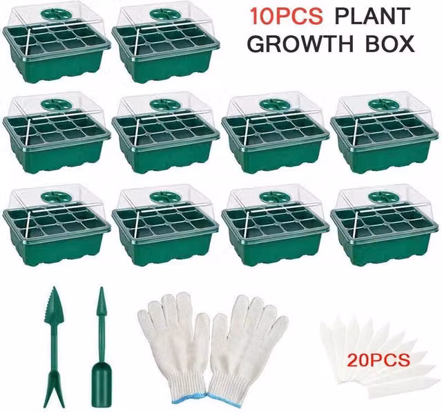 KORVIXA 10-Piece Green Plastic Seed Starter Trays Planter