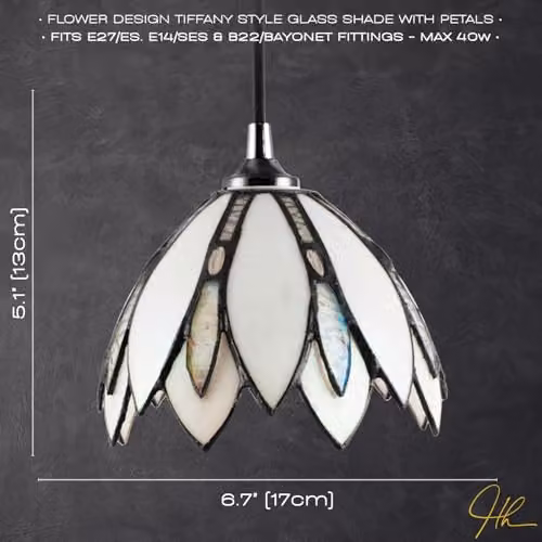 Happy Homewares Art Nouveau White and Transparent Stained Glass Tiffany Dome Pendant Lamp Shade with Reducer Ring, W/D/H: 17 x 17 x 13 cm – 2