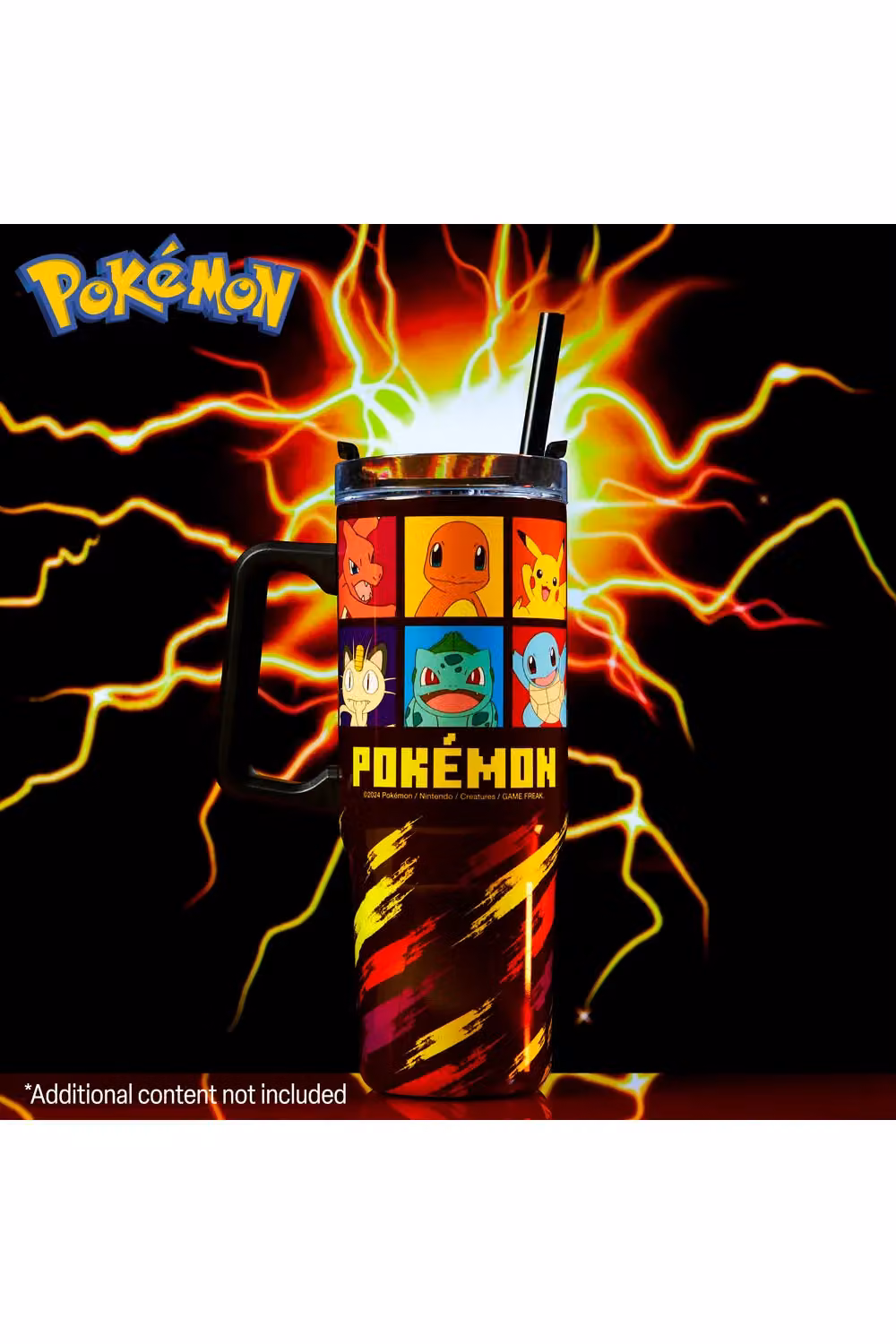 Pokemon Insulated Travel Mug with Straw and Handle, Black and Multicolour, 940ml – 8