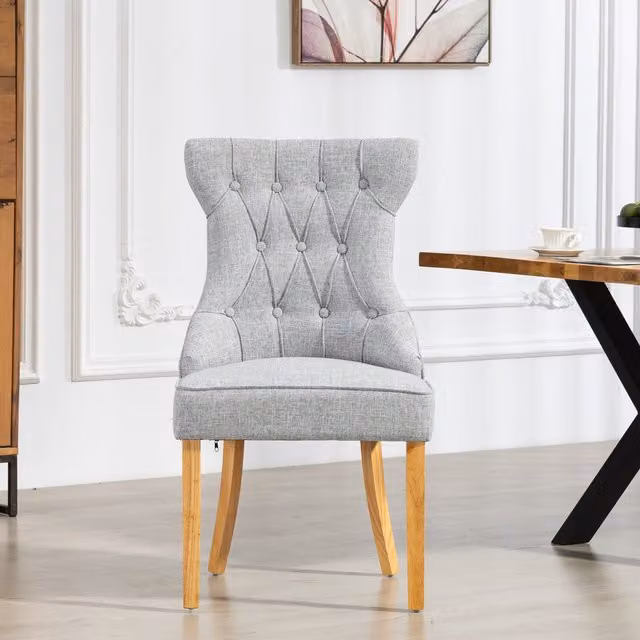 Artemis Home Set of 2 Modern Grey Fabric Upholstered Dining Chairs with Wood Frame